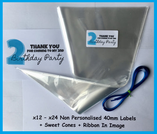 12/24 Thanks For Coming To My 2nd Birthday Party Blue Sweet Cones Labels