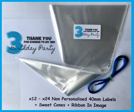 12/24 Thanks For Coming To My 3rd Birthday Party Blue Sweet Cones Labels