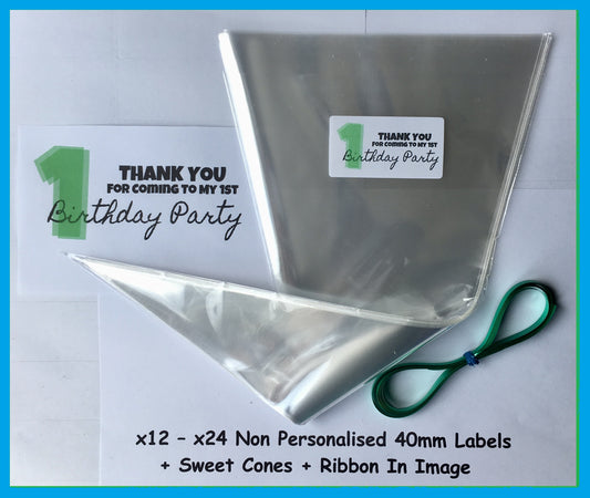 12/24 Thanks For Coming To My 1st Birthday Party Green Sweet Cones Labels