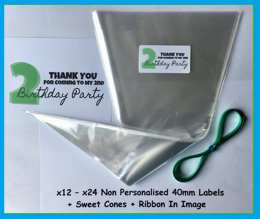 12/24 Thanks For Coming To My 2nd Birthday Party Green Sweet Cones Labels