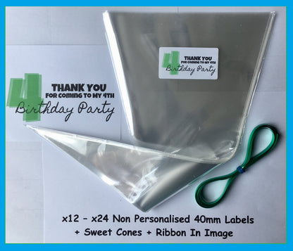 12/24 Thanks For Coming To My 4th Birthday Party Green Sweet Cones Labels