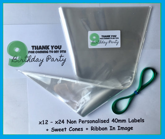 12/24 Thanks For Coming To My 9th Birthday Party Green Sweet Cones Labels