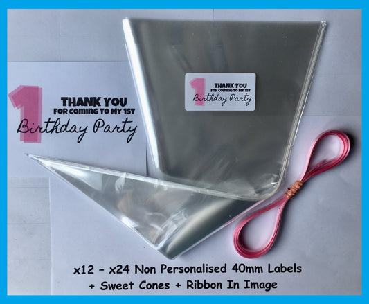 12/24 Thanks For Coming To My 1st Birthday Party Pink Sweet Cones Labels