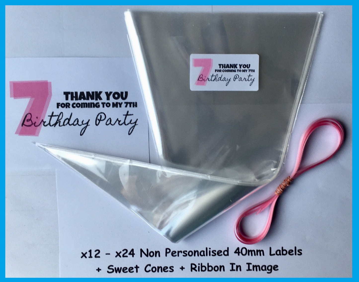 12/24 Thanks For Coming To My 7th Birthday Party Pink Sweet Cones Labels