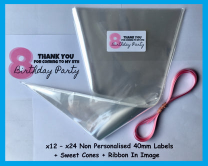 12/24 Thanks For Coming To My 8th Birthday Party Pink Sweet Cones Labels